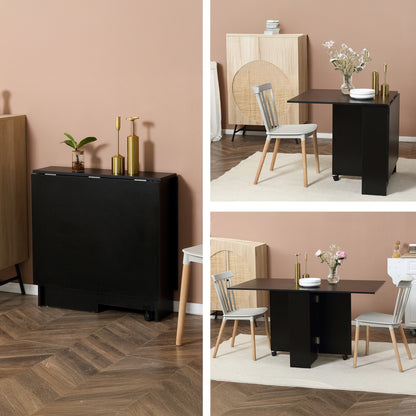 Extendable Dining Table with Storage Shelves and Rolling Wheels - Black