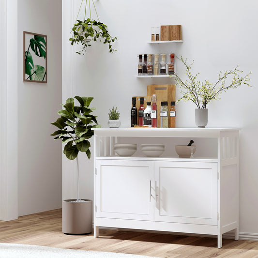 39" Wooden Console Table with Cabinet and Open Shelf, White