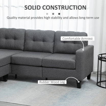 L-Shaped Sectional Sofa with Ottoman, Dark Grey