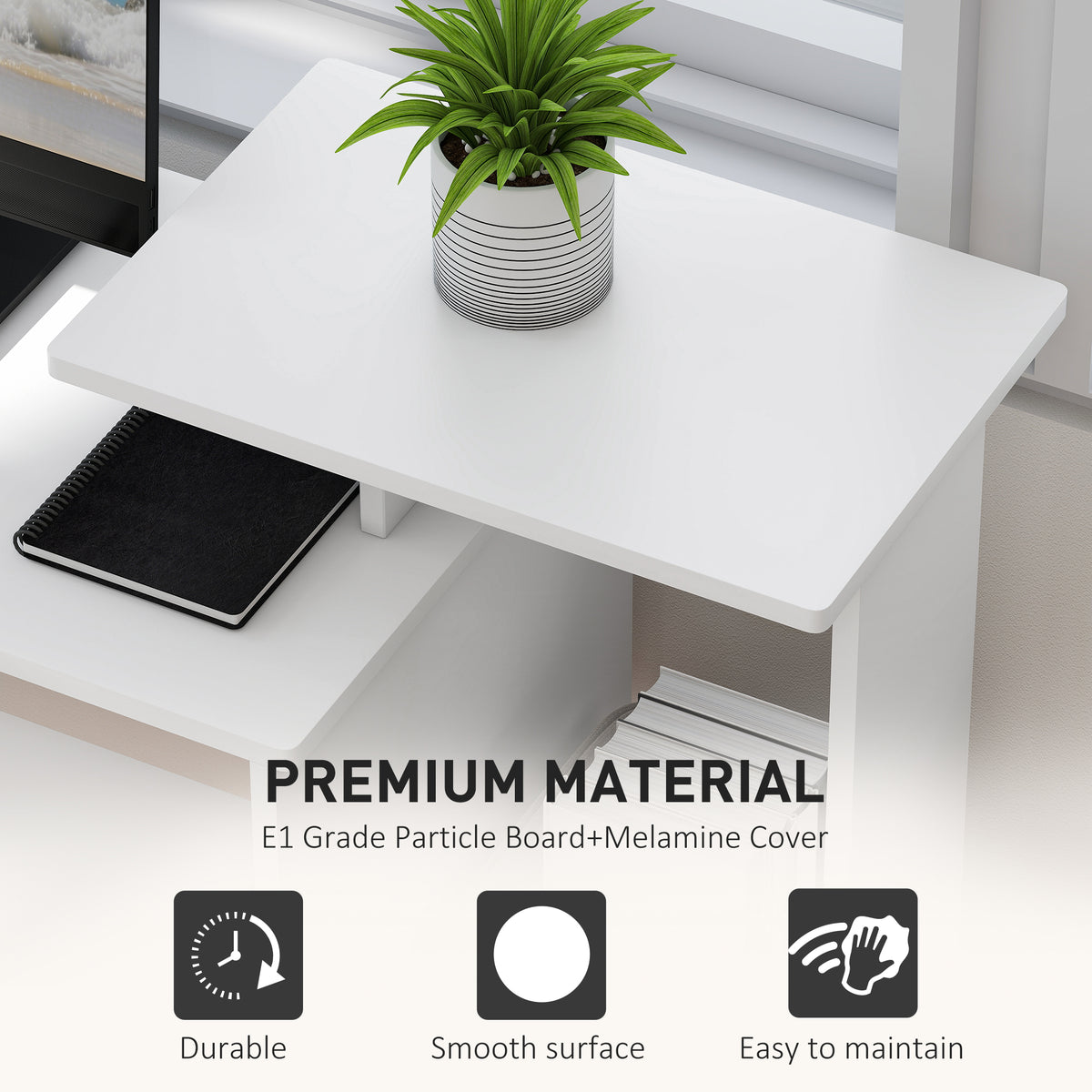 39" Computer Desk with Keyboard Tray, Drawer and Shelf, White