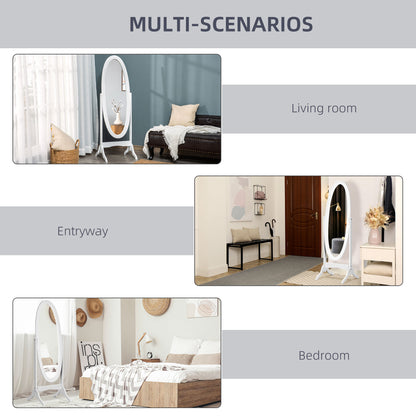 Oval Full Length Standing Mirror, White Frame
