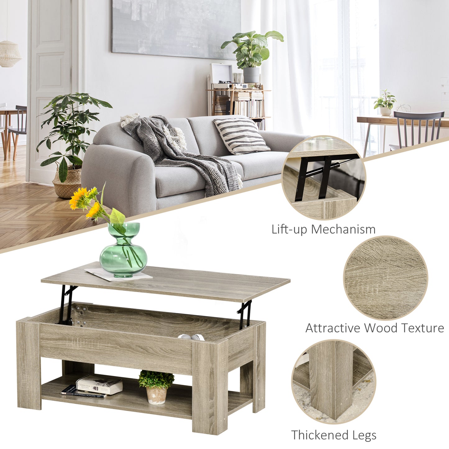 Round Nesting Coffee Table Set with Steel Frame, Grey