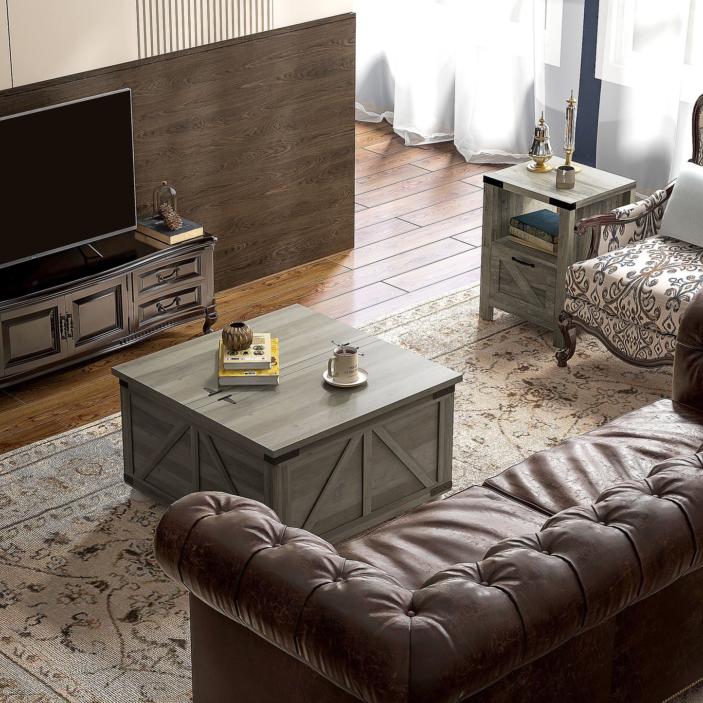 Extendable Lift-Top Coffee Table with Storage, Grey
