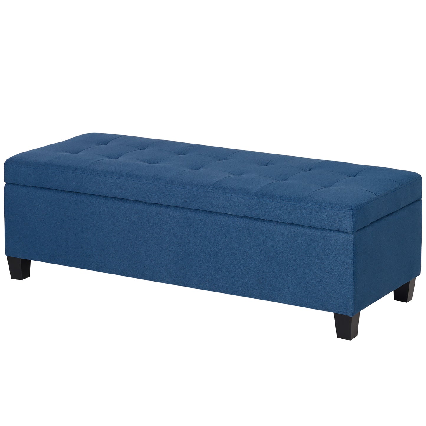 Rectangular Tufted Storage Bench with Wood Feet, Blue