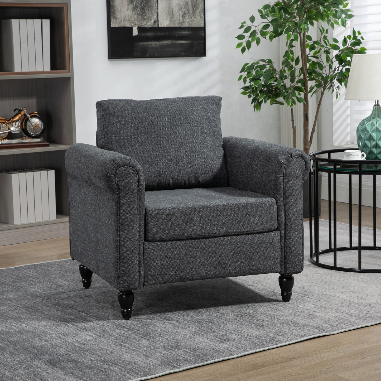 Vintage Armchair, Upholstered Accent Chair with Rolled Arms, Dark Gray