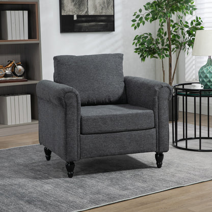 Vintage Armchair, Upholstered Accent Chair with Rolled Arms, Dark Gray