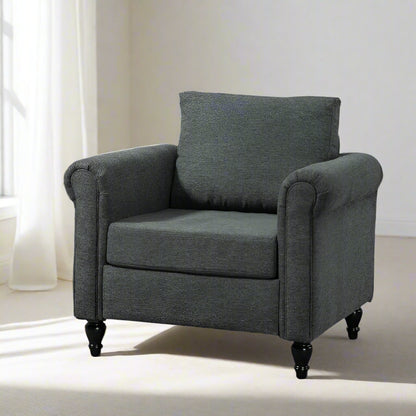 Vintage Armchair, Upholstered Accent Chair with Rolled Arms, Dark Gray