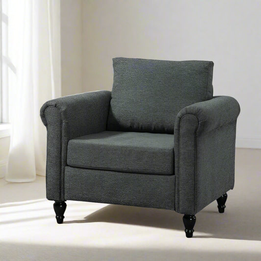 Vintage Armchair, Upholstered Accent Chair with Rolled Arms, Dark Gray