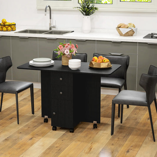 Drop Leaf Dining Table with Drawers and Cabinet - Black