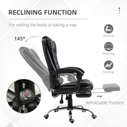 High Back PU Leather Executive Office Chair with Retractable Footrest, Black