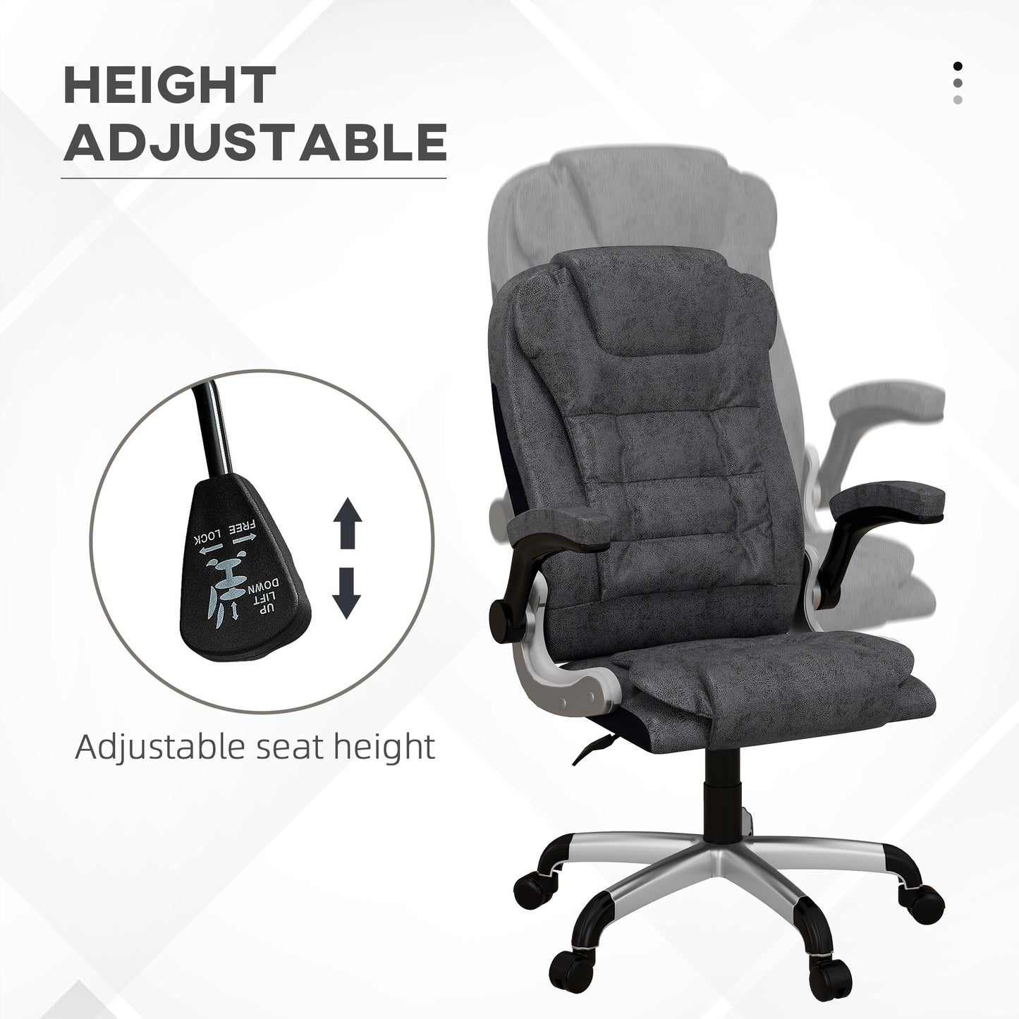 Heavy Duty Microfibre Office Chair with Flip-up Arms, Charcoal Grey (400 lbs Capacity)