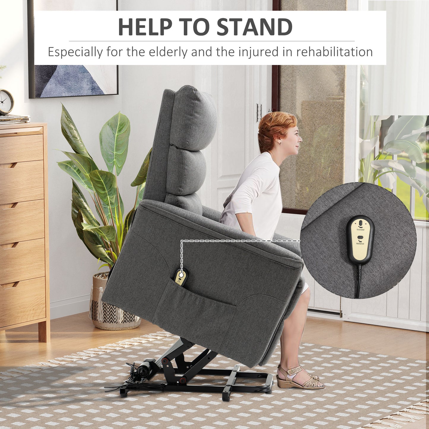 Power Lift Recliner Chair with Remote Control, Dark Grey