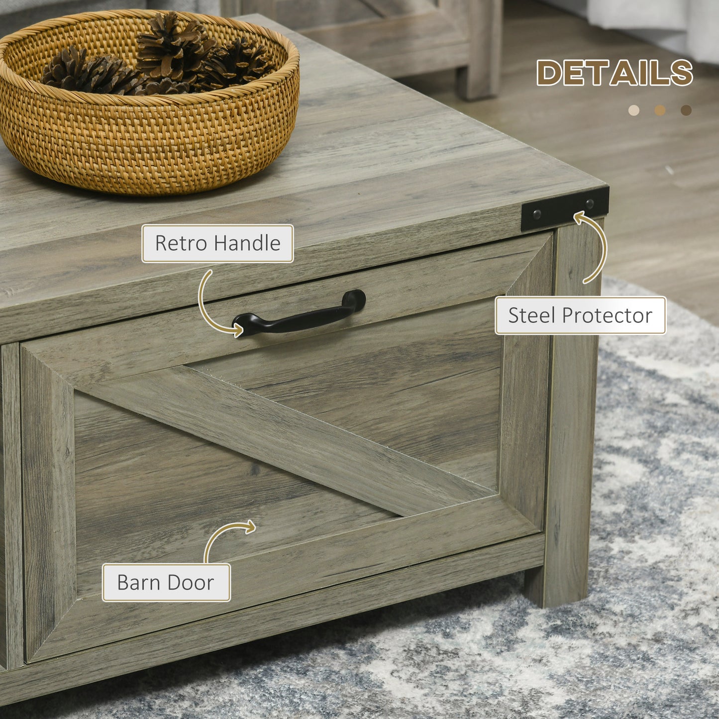 Lift-Top Coffee Table with Hidden Storage and Shelf, Grey