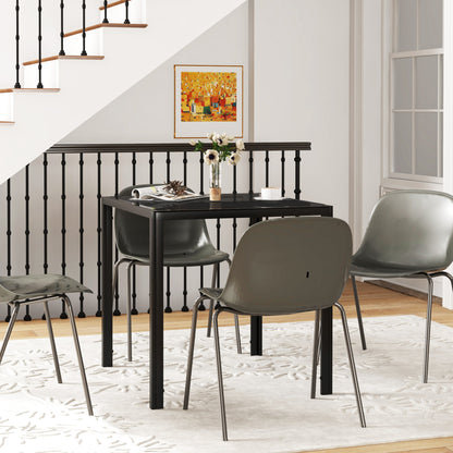 Square Glass-Top Dining Table for 2-4 People - Black