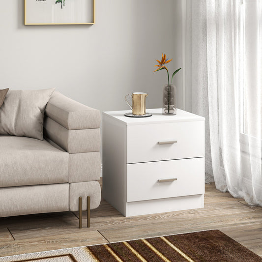 Modern Bedside Table with 2 Storage Drawers, White