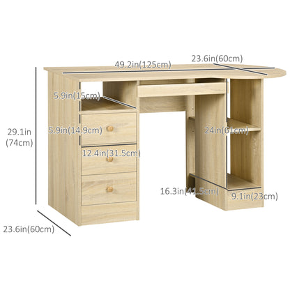 Computer Desk with Keyboard Tray, Shelves and Drawers, Natural