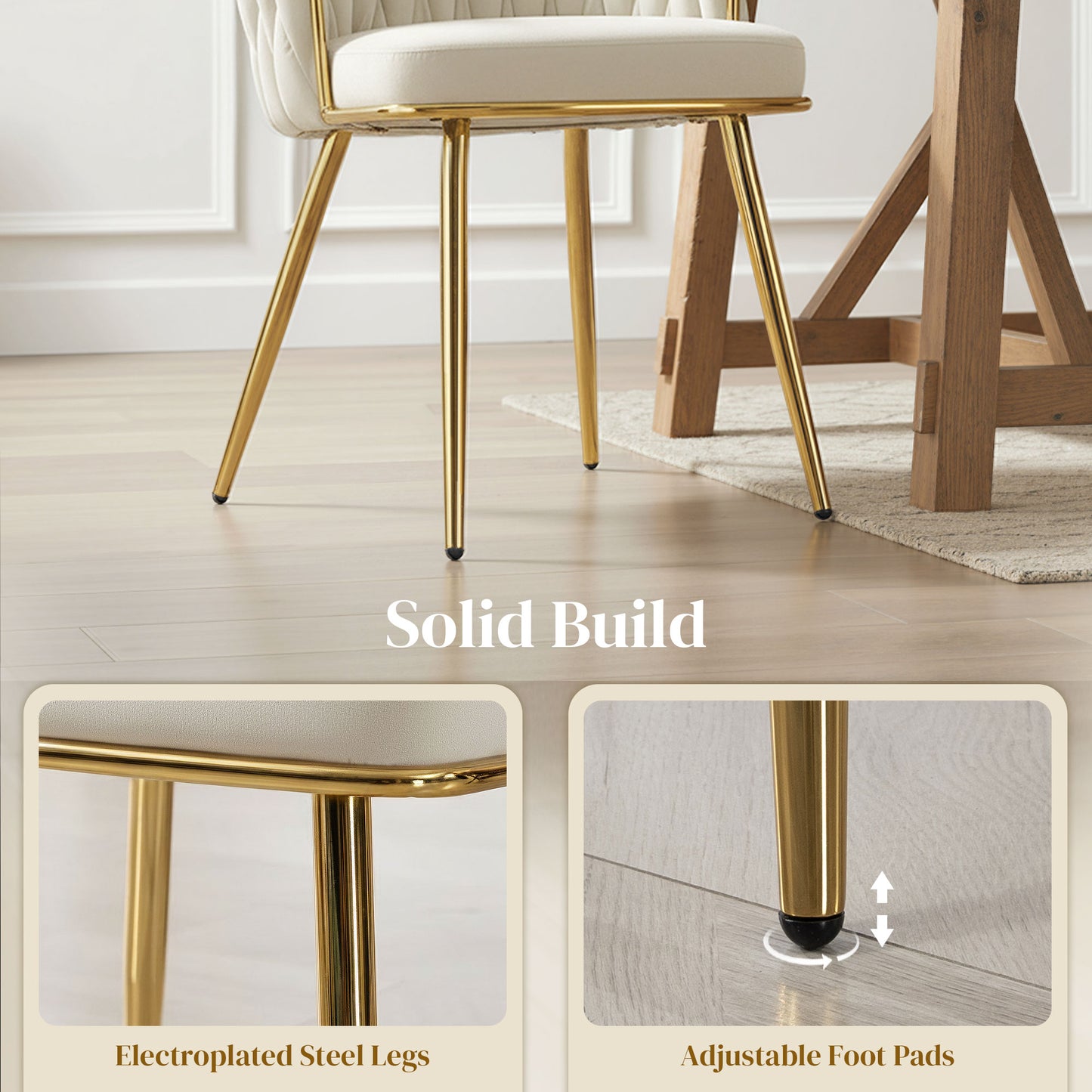 Upholstered Dining Chairs with Woven Backrest, Cream White (Set of 2)