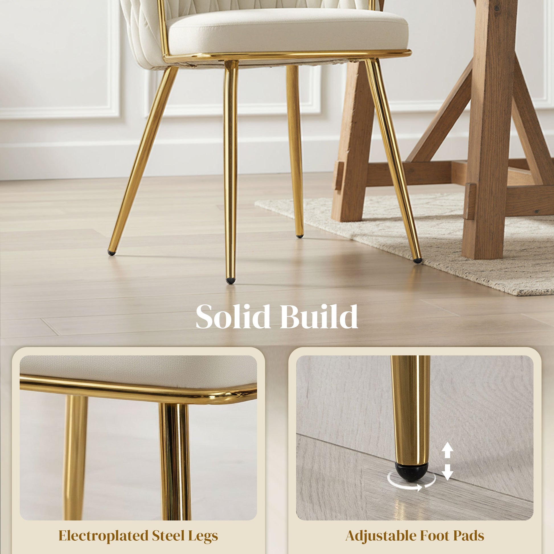 Upholstered Dining Chairs with Woven Backrest, Cream White (Set of 2)