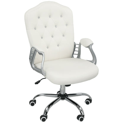 Swivel Office Chair with Tufted Back, Cream White