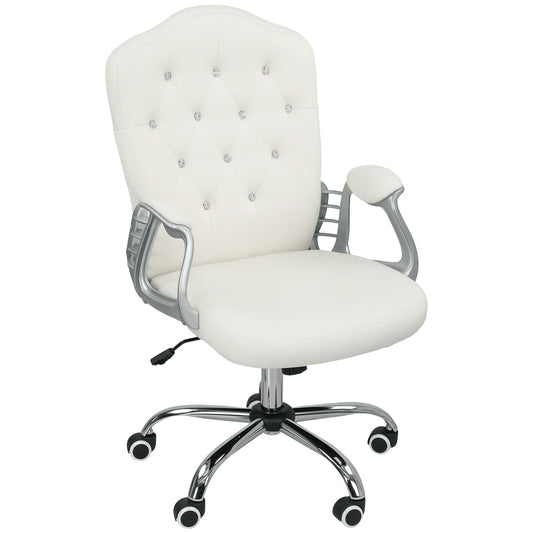 Swivel Office Chair with Tufted Back, Cream White