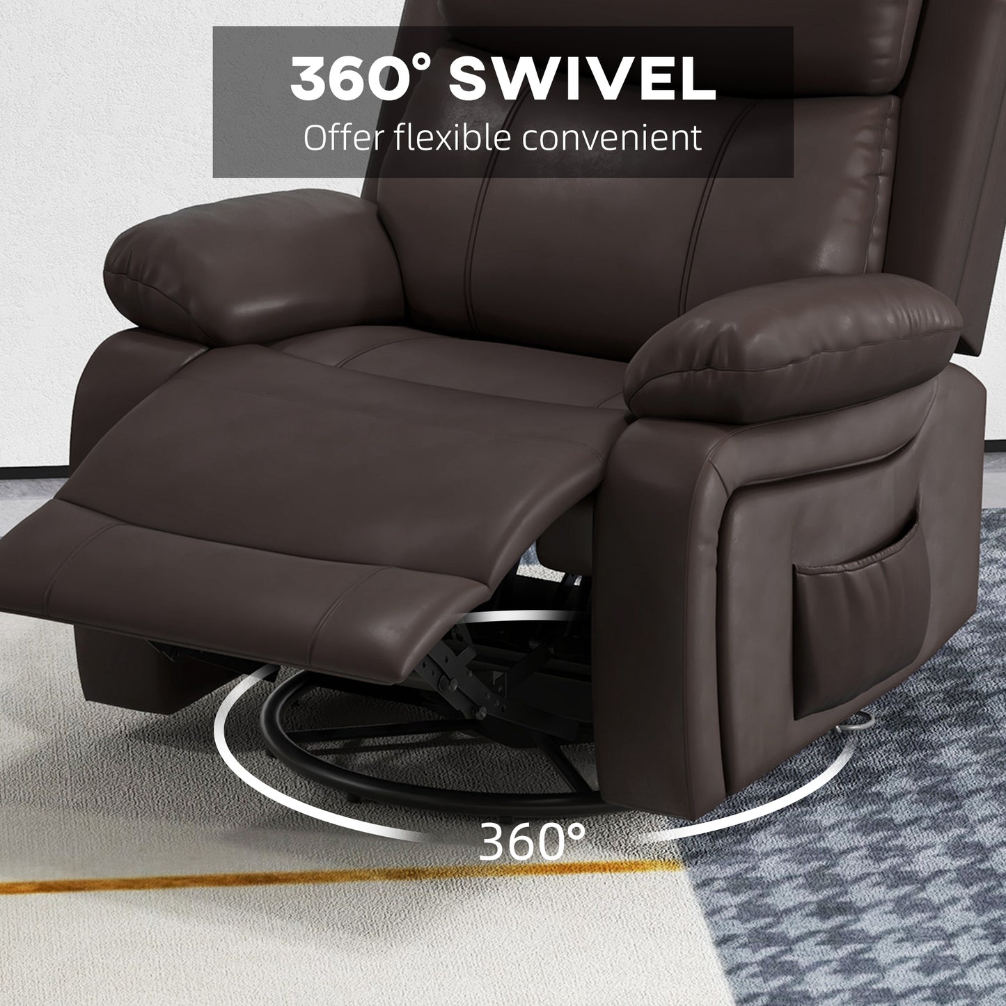 PU Leather Massage Recliner Chair with Swivel Base, Brown