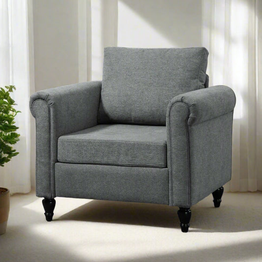 Vintage Armchair, Upholstered Accent Chair with Rolled Arms, Light Gray