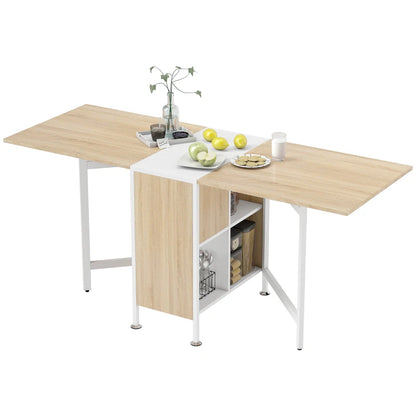 Multi-Use Folding Dining Table with 4 Storage Shelves