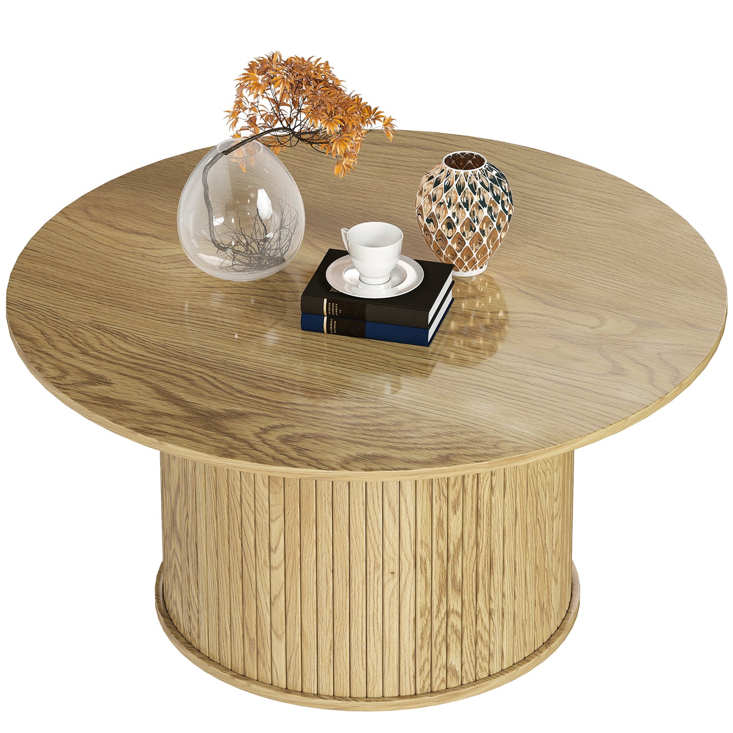 Modern Coffee Table with Storage Shelf, Oak