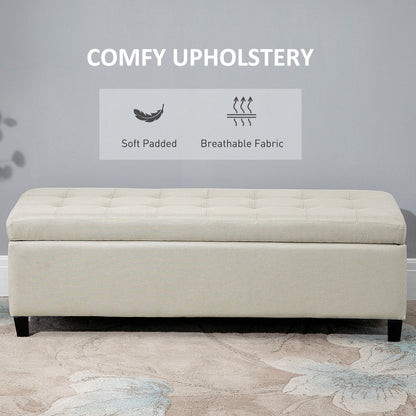 Rectangular Tufted Storage Bench with Wood Feet, Beige