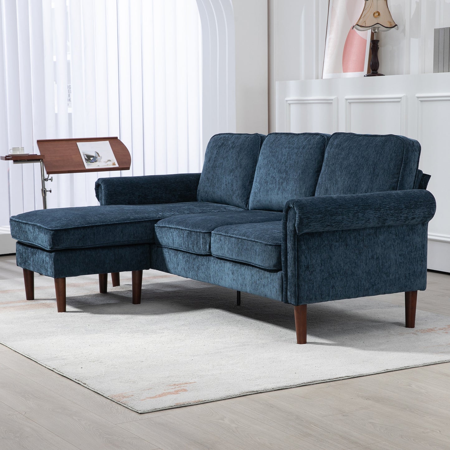 L-Shaped Sectional Sofa with Reversible Chaise Lounge, Dark Blue