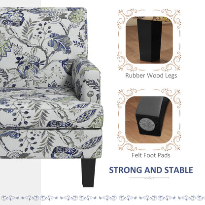 Upholstered Armchair, Mid-Century Accent Chair with Floral Pattern, Multicolor