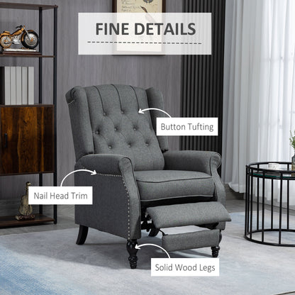 Manual Reclining Chair with Button Tufted Backrest, Dark Grey