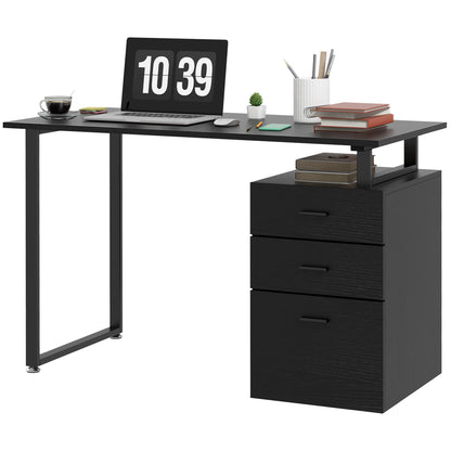 47" Computer Desk with Reversible 3-Drawer Cabinet, Black