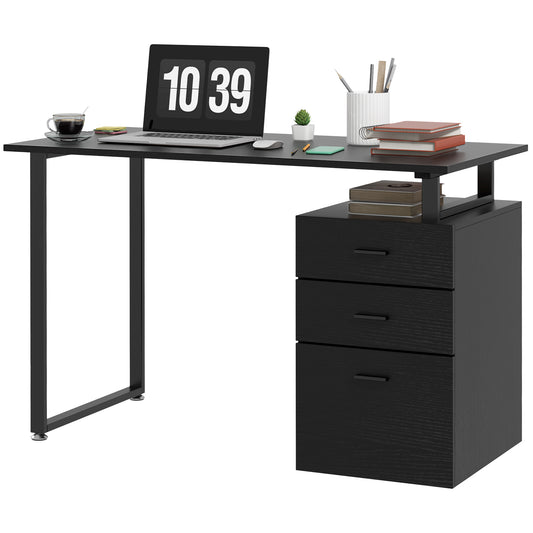 47" Computer Desk with Reversible 3-Drawer Cabinet, Black