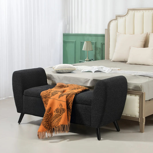 Upholstered Storage Bench with Arms, Black