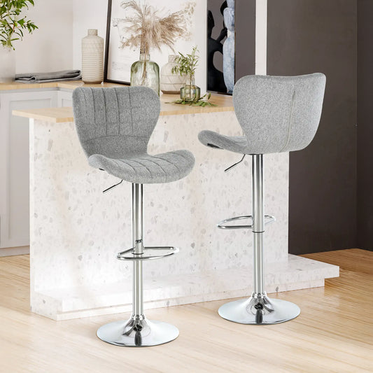 Adjustable Swivel Counter Stools with Linen Fabric, Gray (Set of 2)