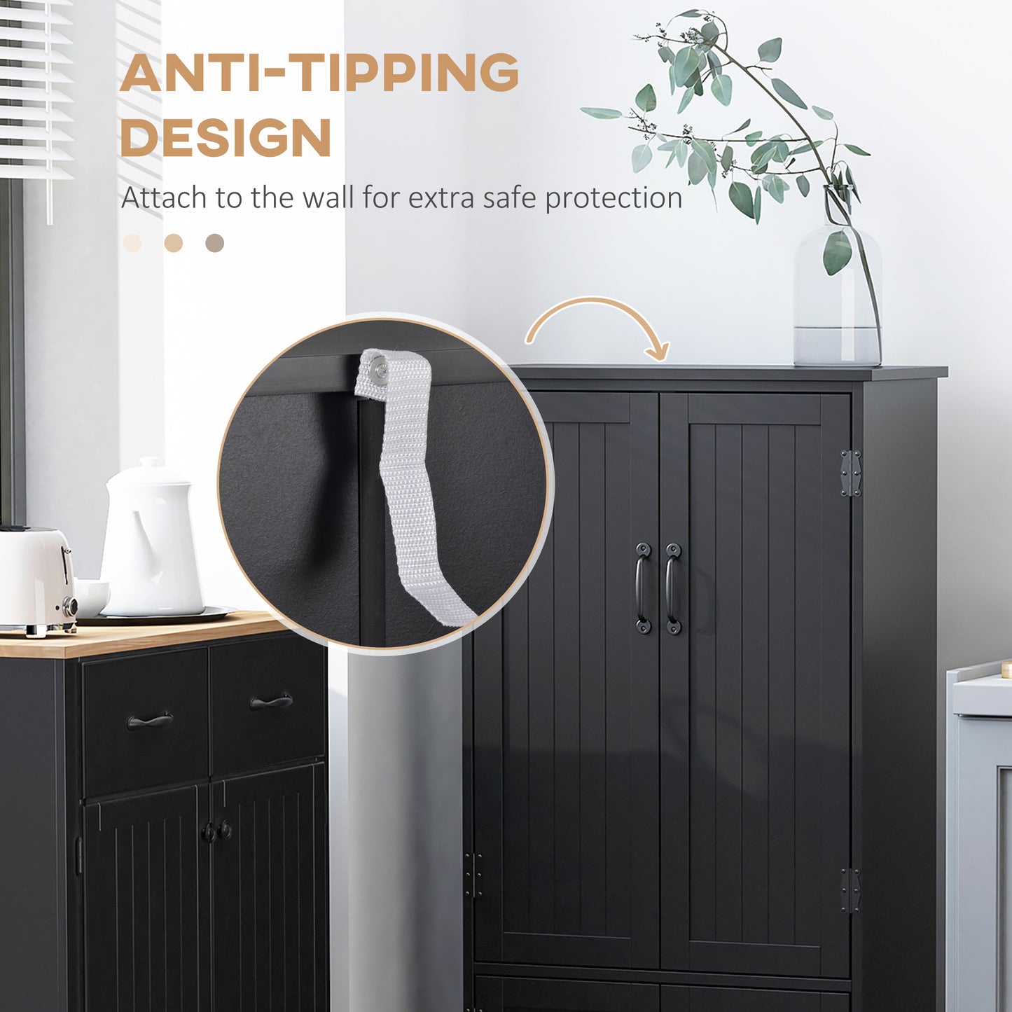4-Door Storage Cabinet with Adjustable Shelves, 48" Tall Pantry Organizer, Black
