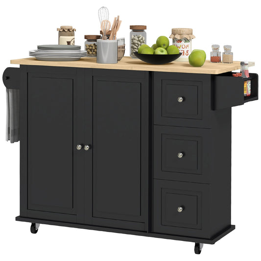 Rolling Kitchen Island Cart with Drop Leaf and Drawer, Black