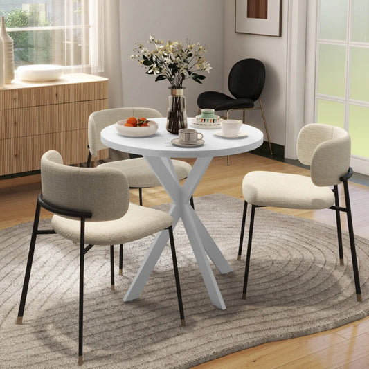 29" Round Dining Table with Steel Cross Legs, White