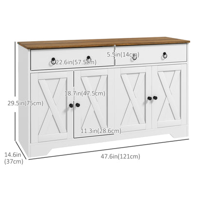 Kitchen Sideboard Cabinet with Barn Doors, White
