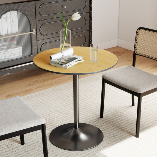 27" Round Dining Table with Wood Veneer and Steel Pedestal Base, Natural