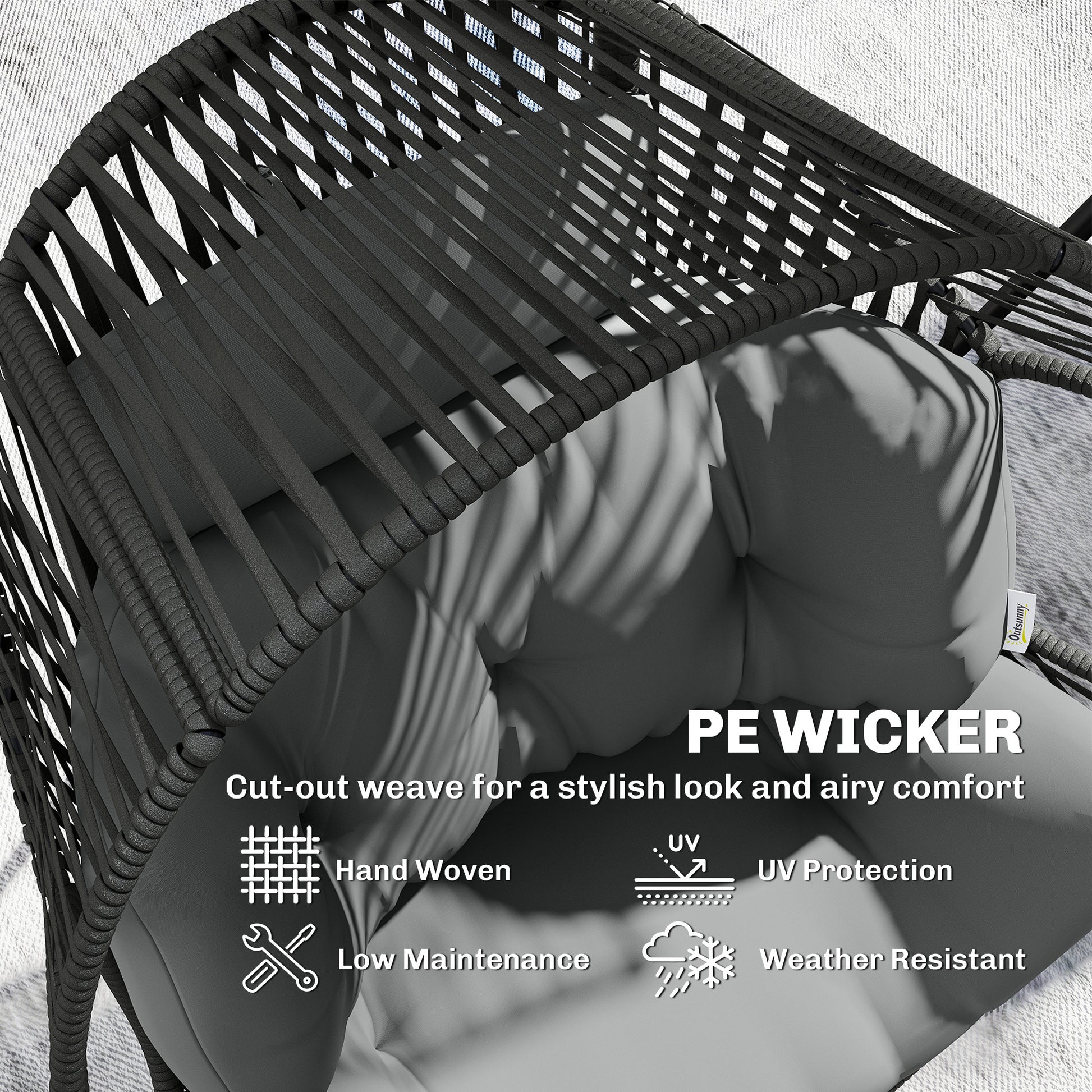 Grey Wicker Indoor-Outdoor Egg Chair with Cushion