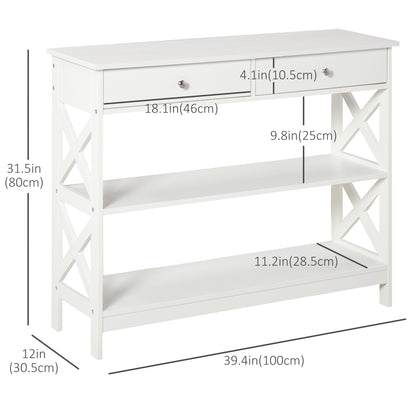 39" Console Table with X-Frame Design and Storage Drawers, White