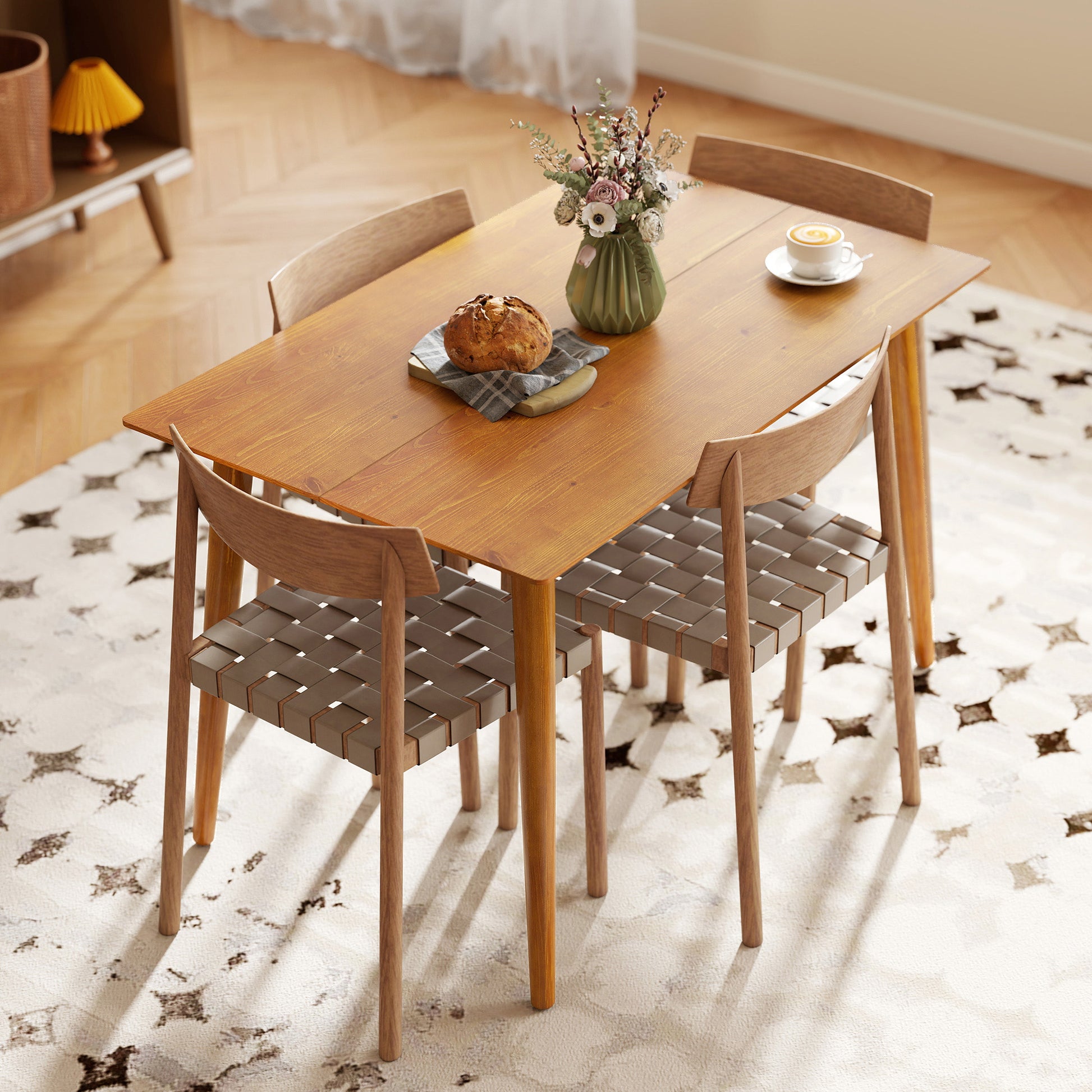 Round Dining Table with Metal Base, Brown