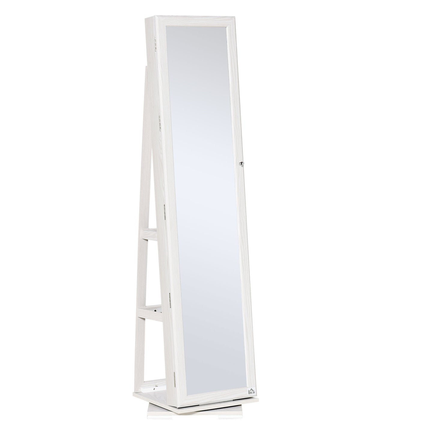 360° Swivel Jewelry Armoire with Lockable Mirror Cabinet, White