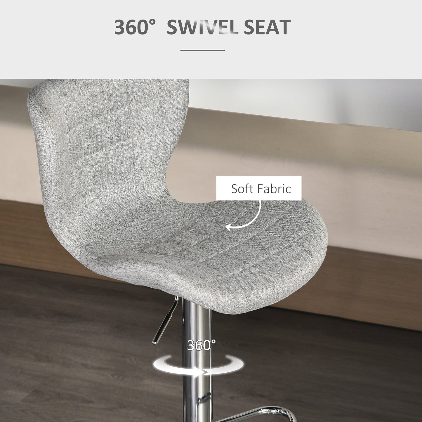 Adjustable Swivel Counter Stools with Linen Fabric, Gray (Set of 2)
