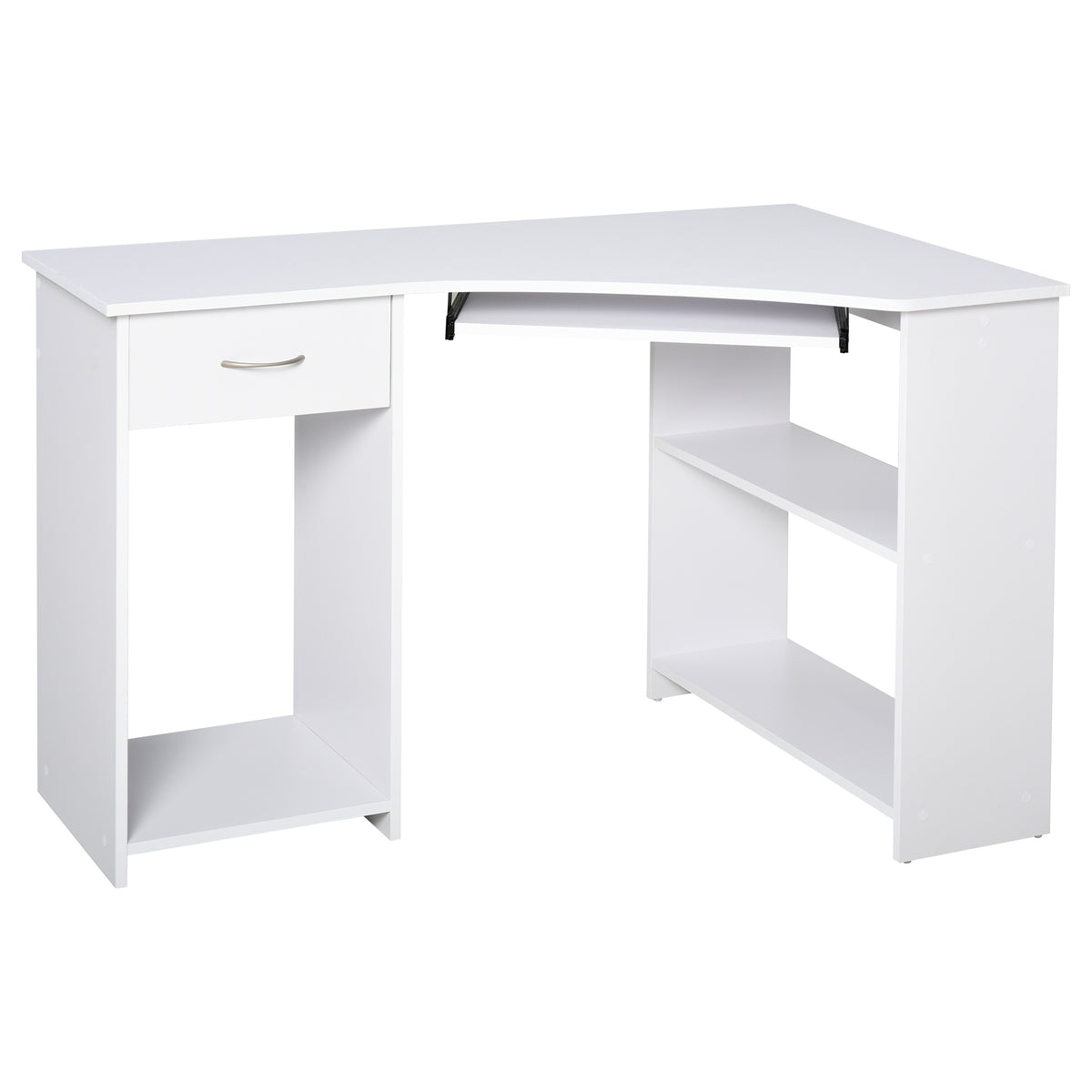 47" L-Shaped Computer Desk with Keyboard Tray and Storage, White