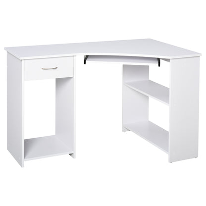 47" L-Shaped Computer Desk with Keyboard Tray and Storage, White