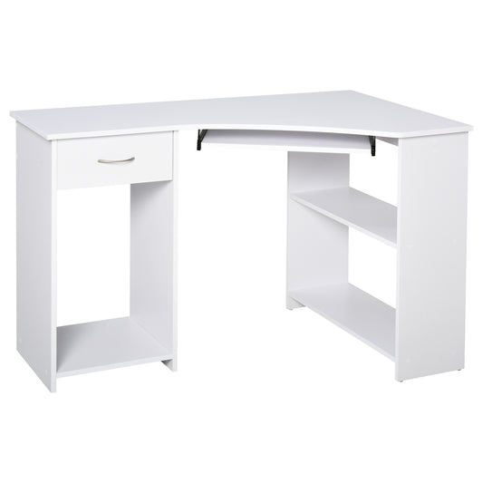 47" L-Shaped Computer Desk with Keyboard Tray and Storage, White