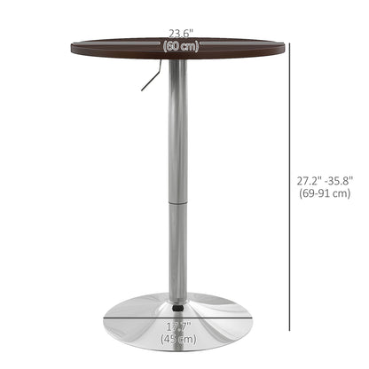 Adjustable Height Bar Table with 360° Swivel Top for 2 People, Walnut